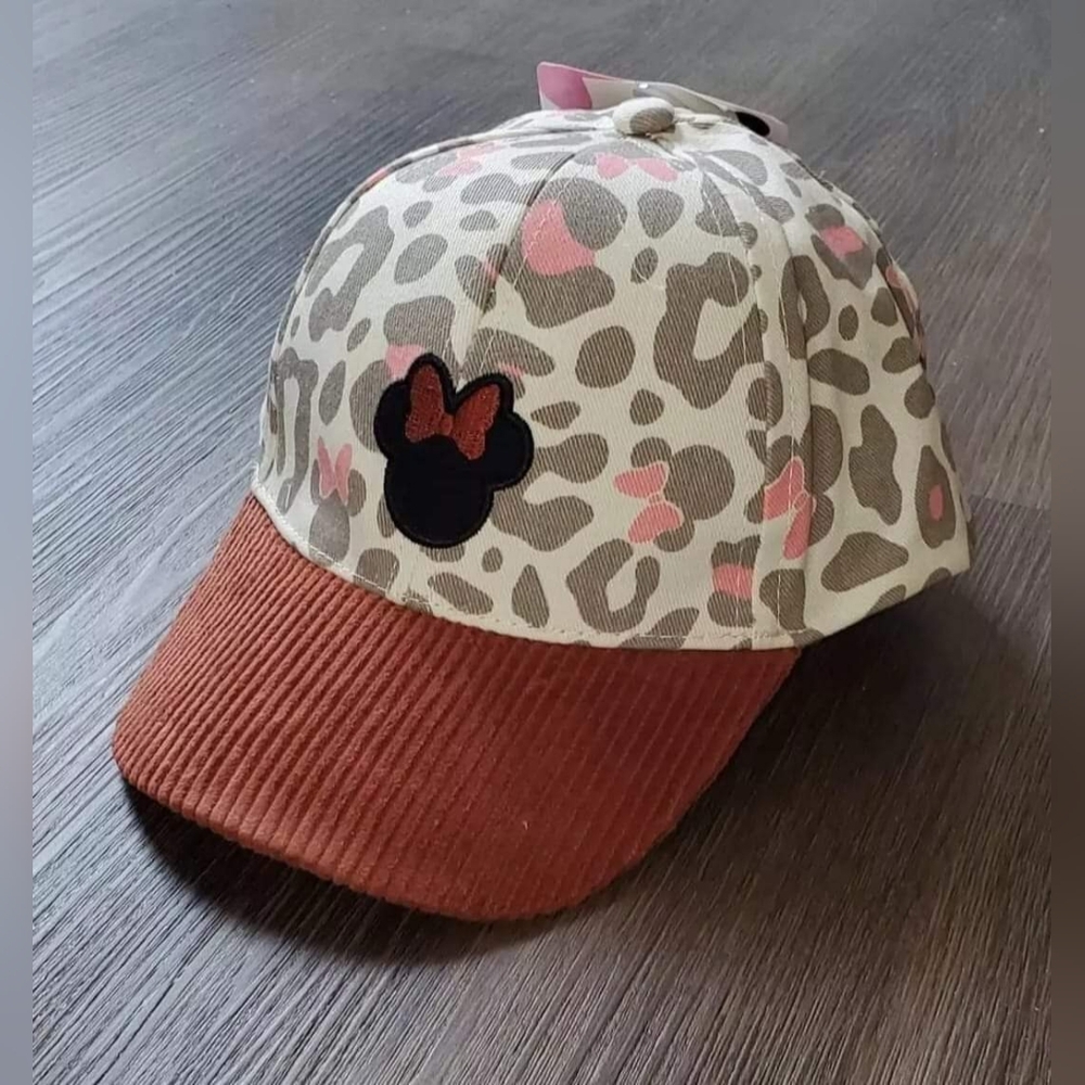 NWT Toddler Disney Junior Minnie Cheetah Print Strapback Cap with Corduroy Brim